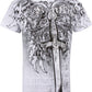 Sword Metallic Silver Embossed Short Sleeve Crew Neck Cotton Mens Fashion T-Shirt