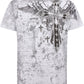 Metallic Silver Embossed Cross Short Sleeve Crew Neck Cotton Mens Fashion T-Shirt