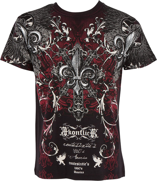 Camiseta de moda de algodón Sakkas Vines and Fleur De Lis Metallic Silver de manga corta y cuello redondo para hombre