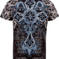 Cross Metallic Silver Embossed Short Sleeve Crew Neck Cotton Mens Fashion T-Shirt