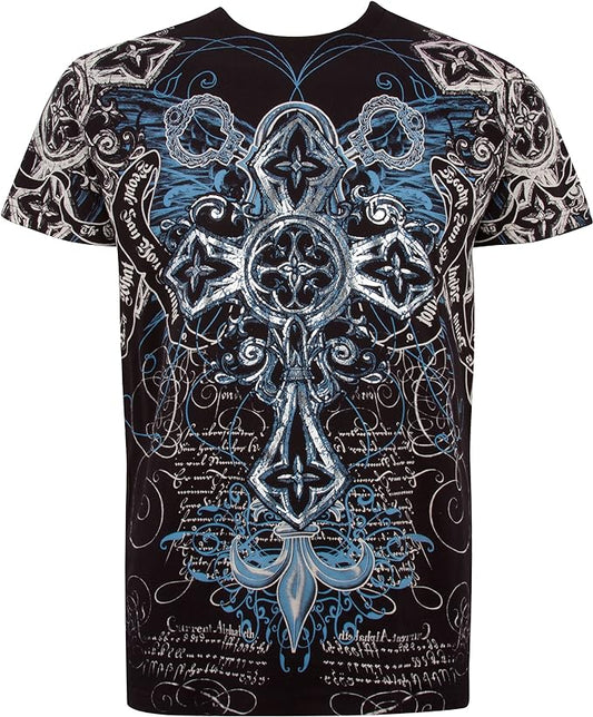 Camiseta de algodón de manga corta con cuello redondo y diseño en relieve plateado metalizado para hombre