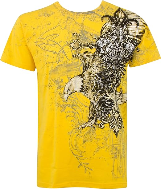 Camiseta de moda de algodón para hombre de manga corta con cuello redondo y detalles metálicos plateados de Eagle