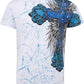Metallic Blue Cross Short Sleeve Crew Neck Cotton Mens Fashion T-Shirt