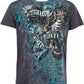 Sakkas Eagle Clutching Crown Metallic Silver Embossed Cotton Mens T-Shirt