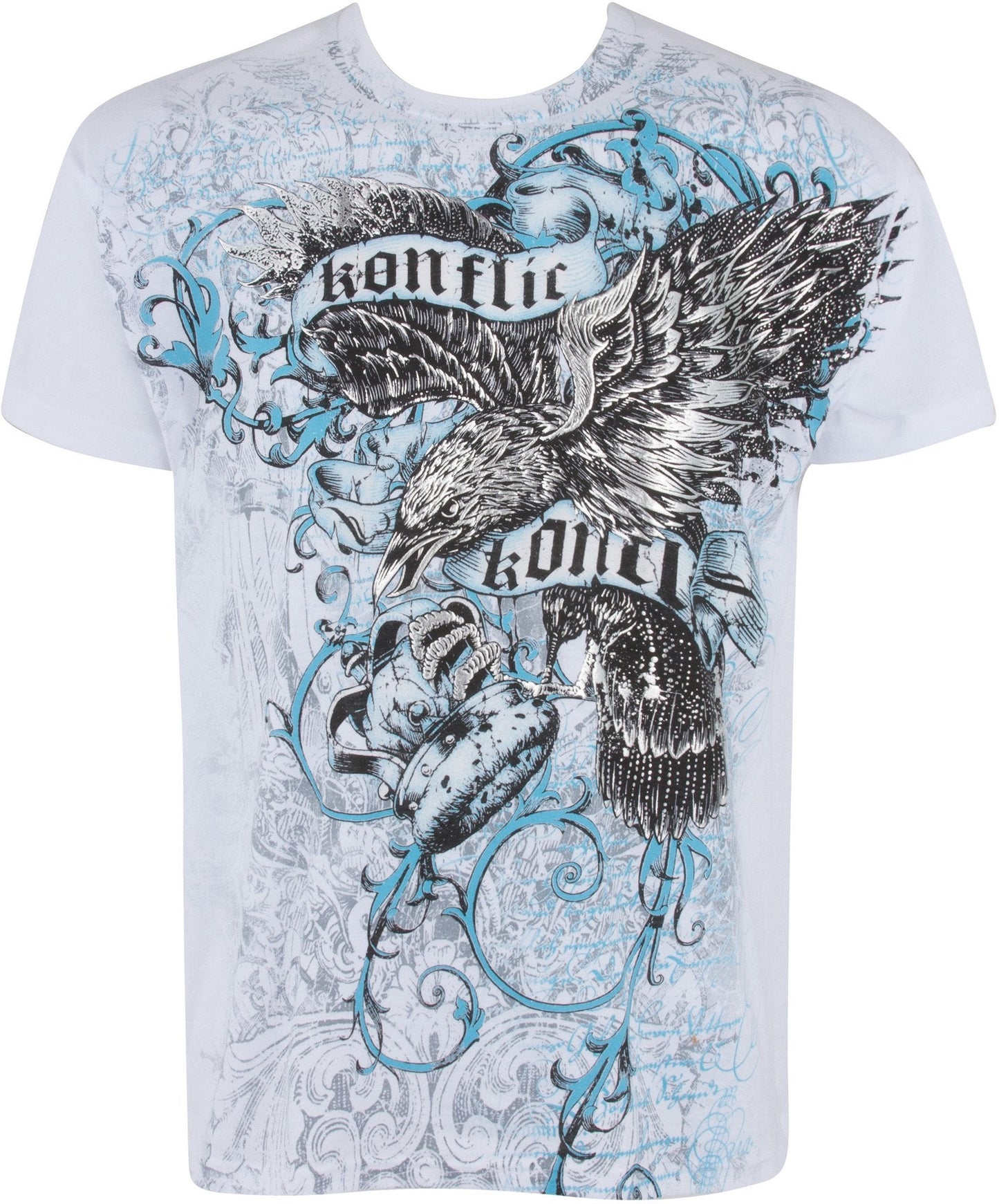 Sakkas Eagle Clutching Crown Metallic Silver Embossed Cotton Mens T-Shirt