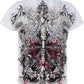 Sakkas Eagle Head and Fleur de Lis Metallic Silver Embossed Cotton Mens T-Shirt
