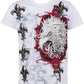 Sakkas Eagle Head and Fleur de Lis Metallic Silver Embossed Cotton Mens T-Shirt