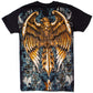 Camiseta de algodón para hombre Sakkas con águila posada en una espada, diseño metálico plateado en relieve