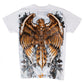 Camiseta de algodón para hombre Sakkas con águila posada en una espada, diseño metálico plateado en relieve