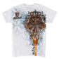 Camiseta de algodón para hombre Sakkas con águila posada en una espada, diseño metálico plateado en relieve