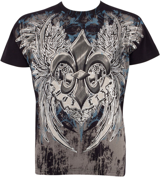 Camiseta de moda para hombre Sakkas Royalty Fleur de Lis de algodón con relieve metálico plateado