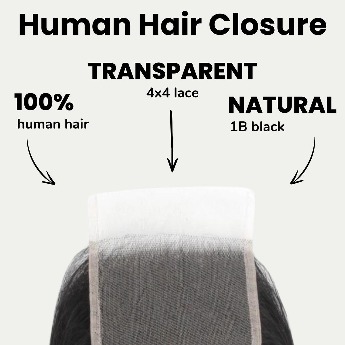 Cierre de cabello humano malayo lacio 4x4 con encaje transparente