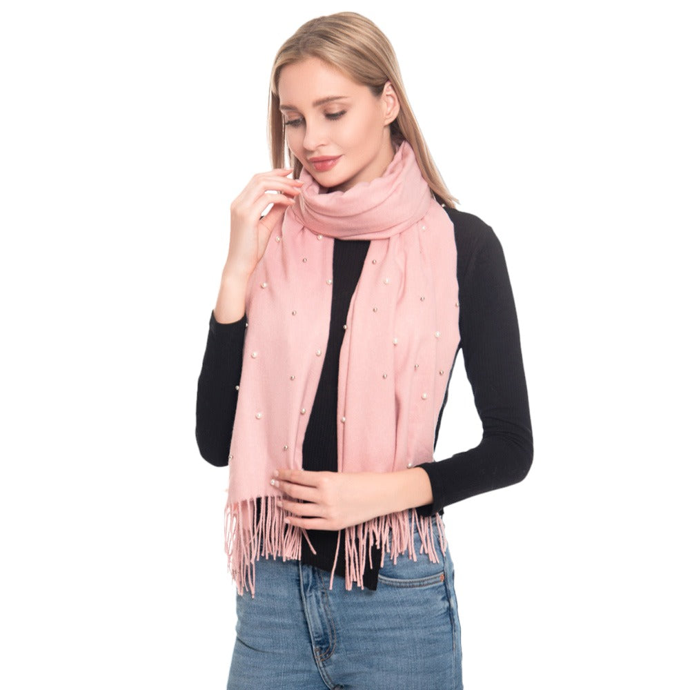 Pearl Embellished Solid Oblong Scarf