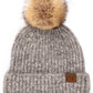 C.C Classic Rib Beanie With Faux Fur Pom