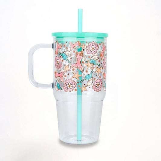 Vaso infantil de 20 oz "Magia de Sirena" con asa, tapa y pajita