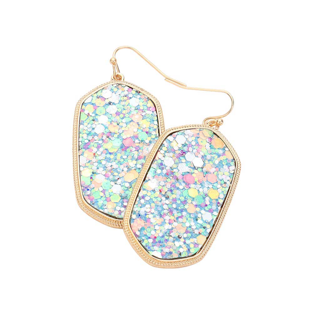 Sparkly Hexagon Frame Dangle Earrings
