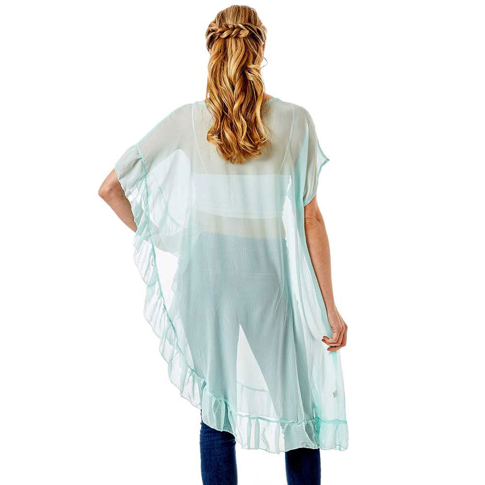 Solid Color Half Ruffled Cover Up Poncho