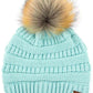C.C Solid Ribbed Knit Beanie with Pom