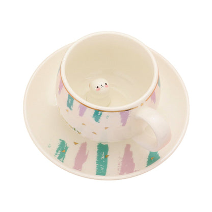 Lovely Message Cute Bunny Ceramic Mug Cup and Saucer Set