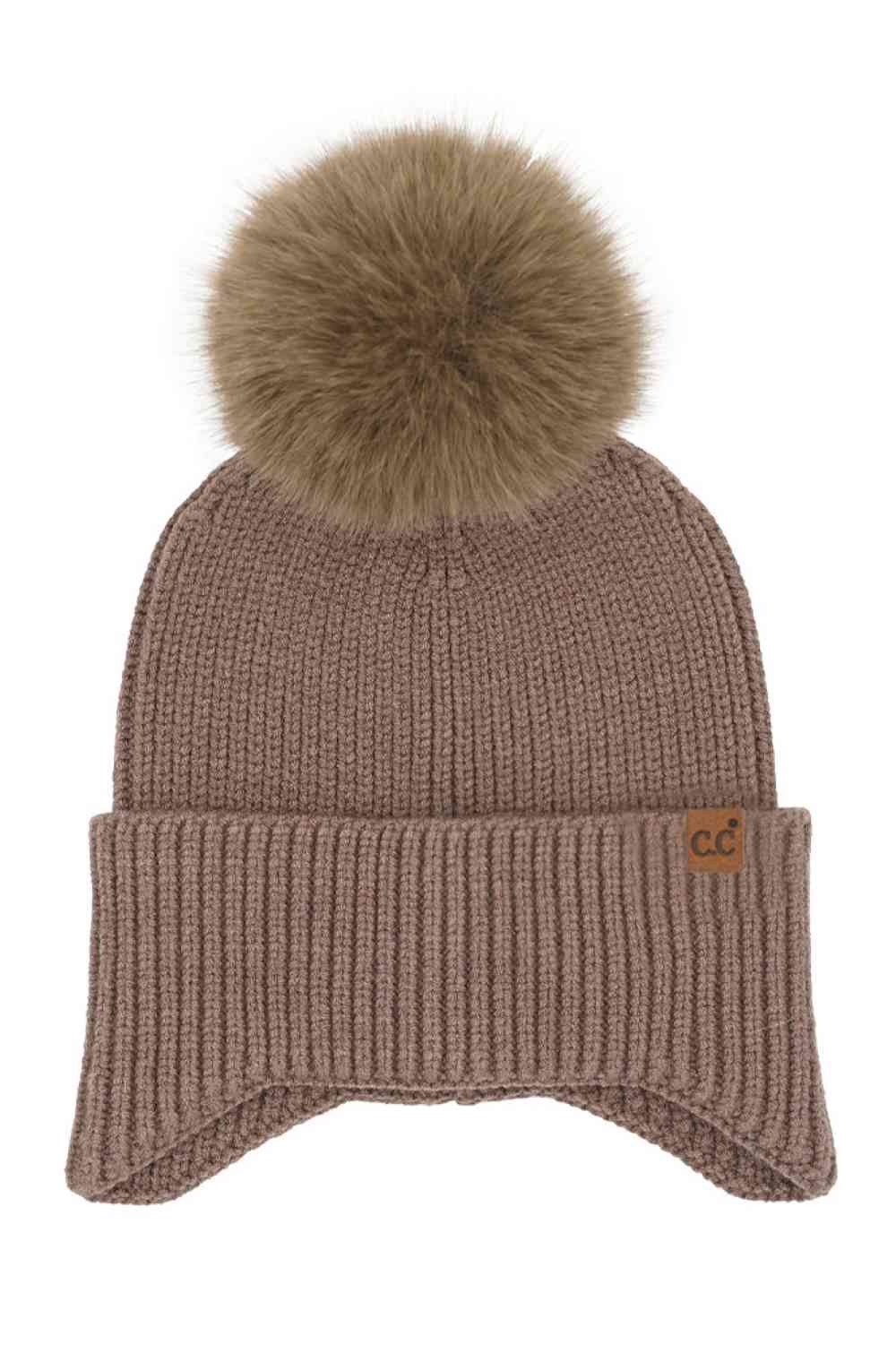 C.C Earflap Pom Knit Solid Beanie