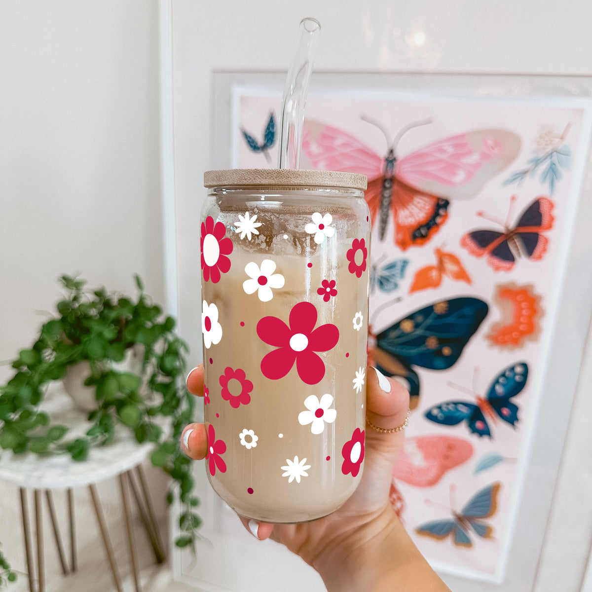 Red Daisy Glass Cups