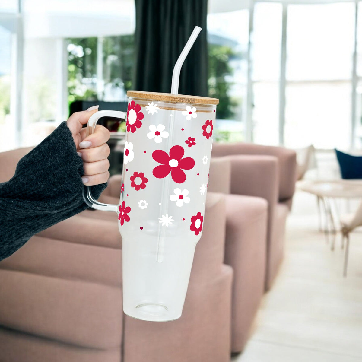 Red Daisy Glass Cups