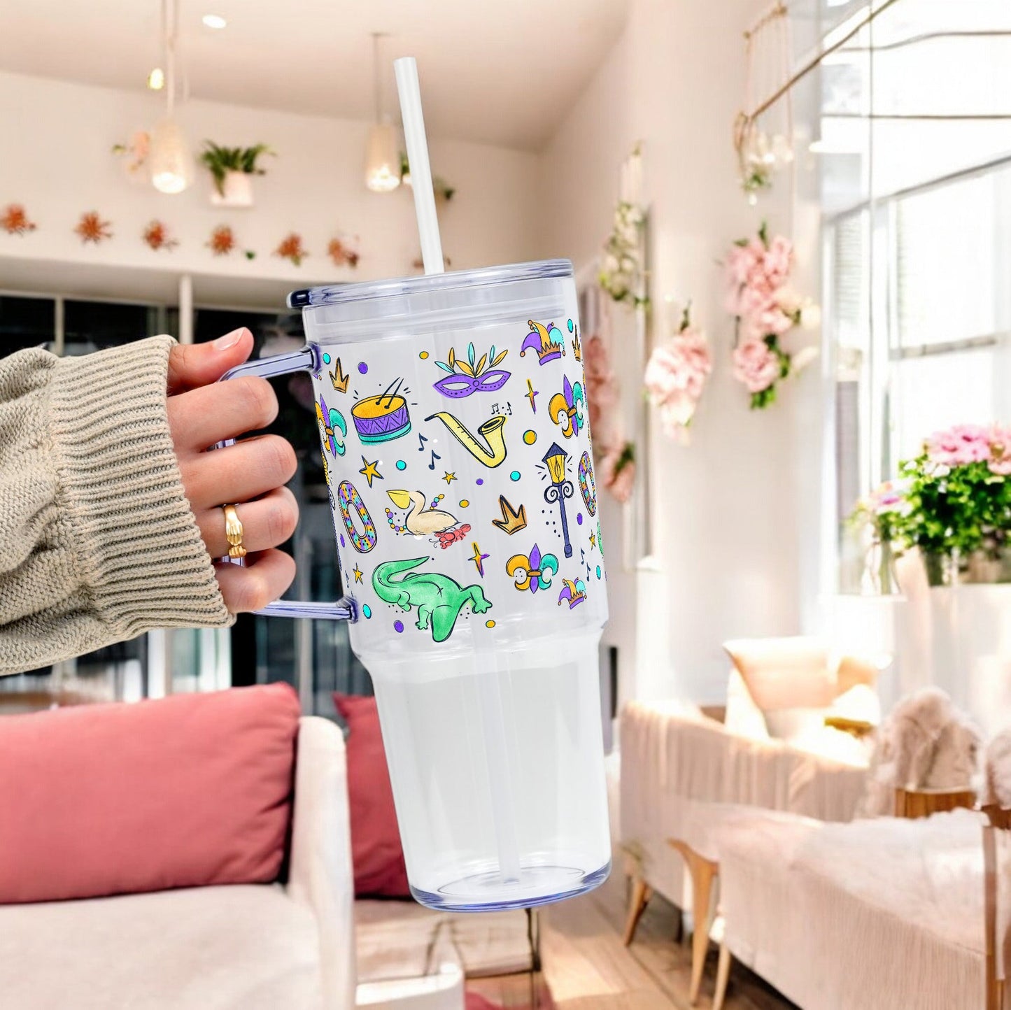 Watercolor Mardi Gras Glass Cups