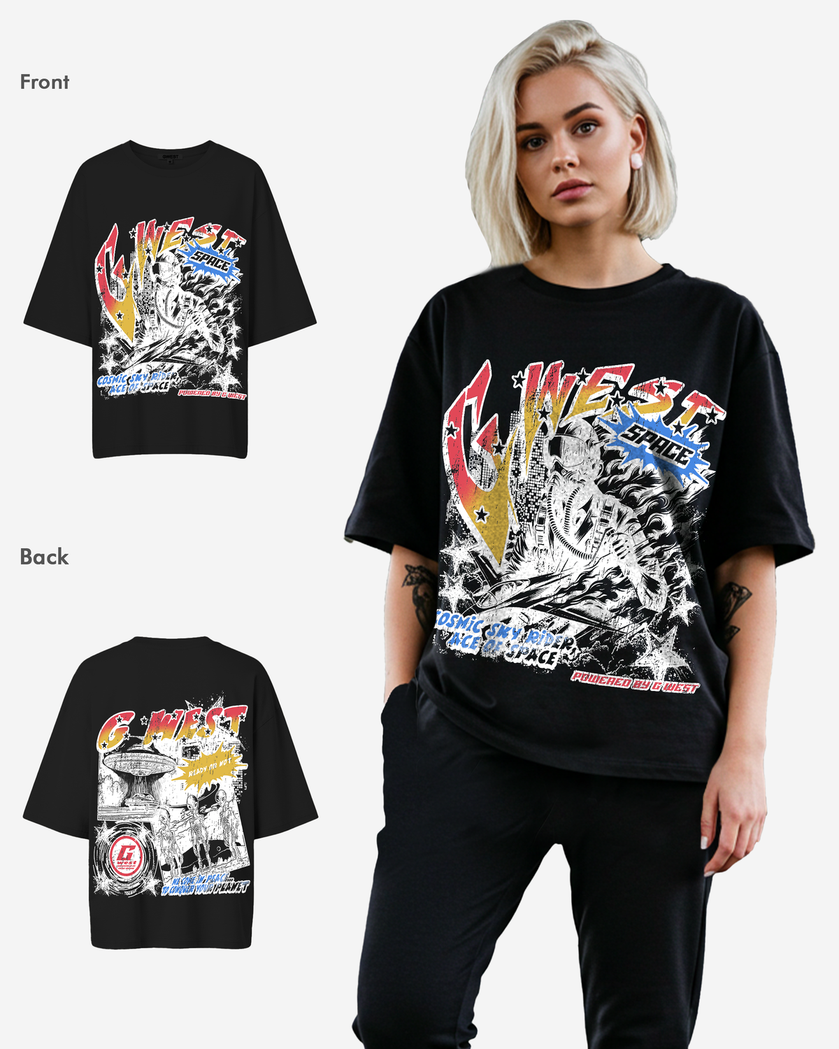G West Womens Cosmic Sky Ride Double Hit Premium Oversized Tee