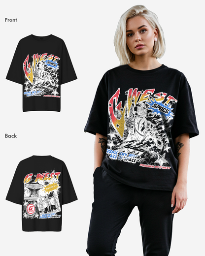 G West Womens Cosmic Sky Ride Double Hit Premium Oversized Tee