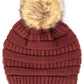 C.C Solid Ribbed Knit Beanie with Pom