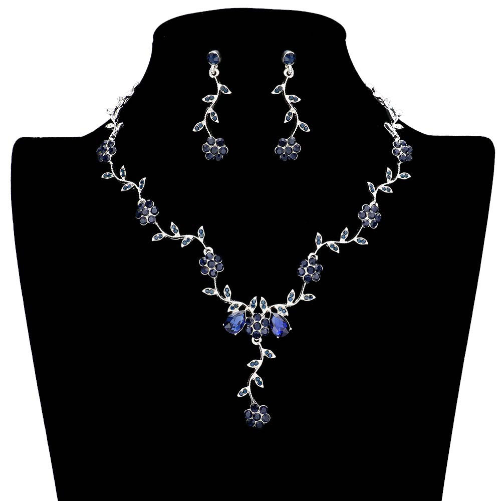 Flower Leaf Cluster Vine Rhinestone Necklace