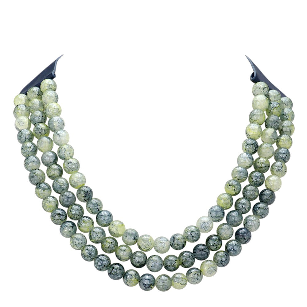Chunky Acrylic Ball Beaded Triple Layered Faux Leather Magnetic Necklace