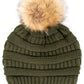 C.C Solid Ribbed Knit Beanie with Pom