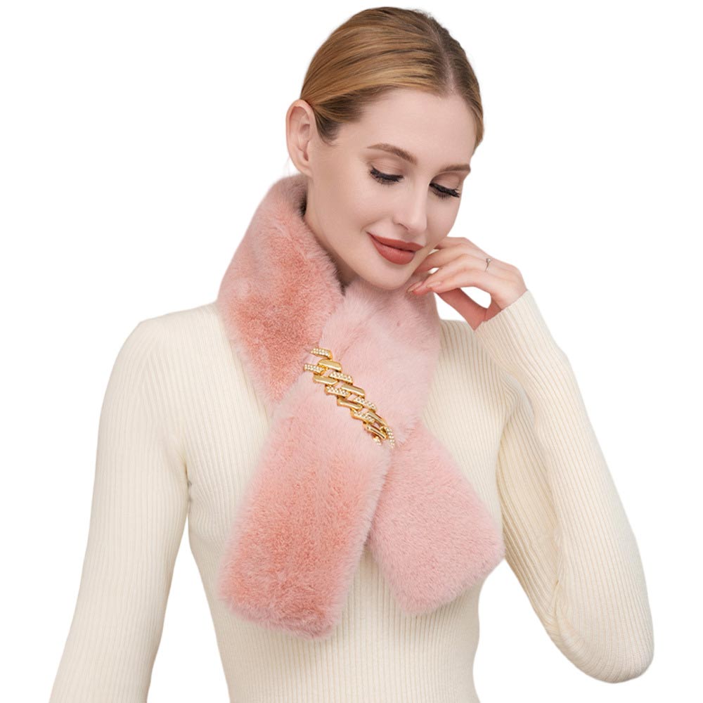 Solid Faux Fur Chain Pull Through Scarf
