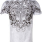 Sakkas Mads Mens Gold Cross & Wings Metallic Embossed T-Shirt Short Sleeve Cotton