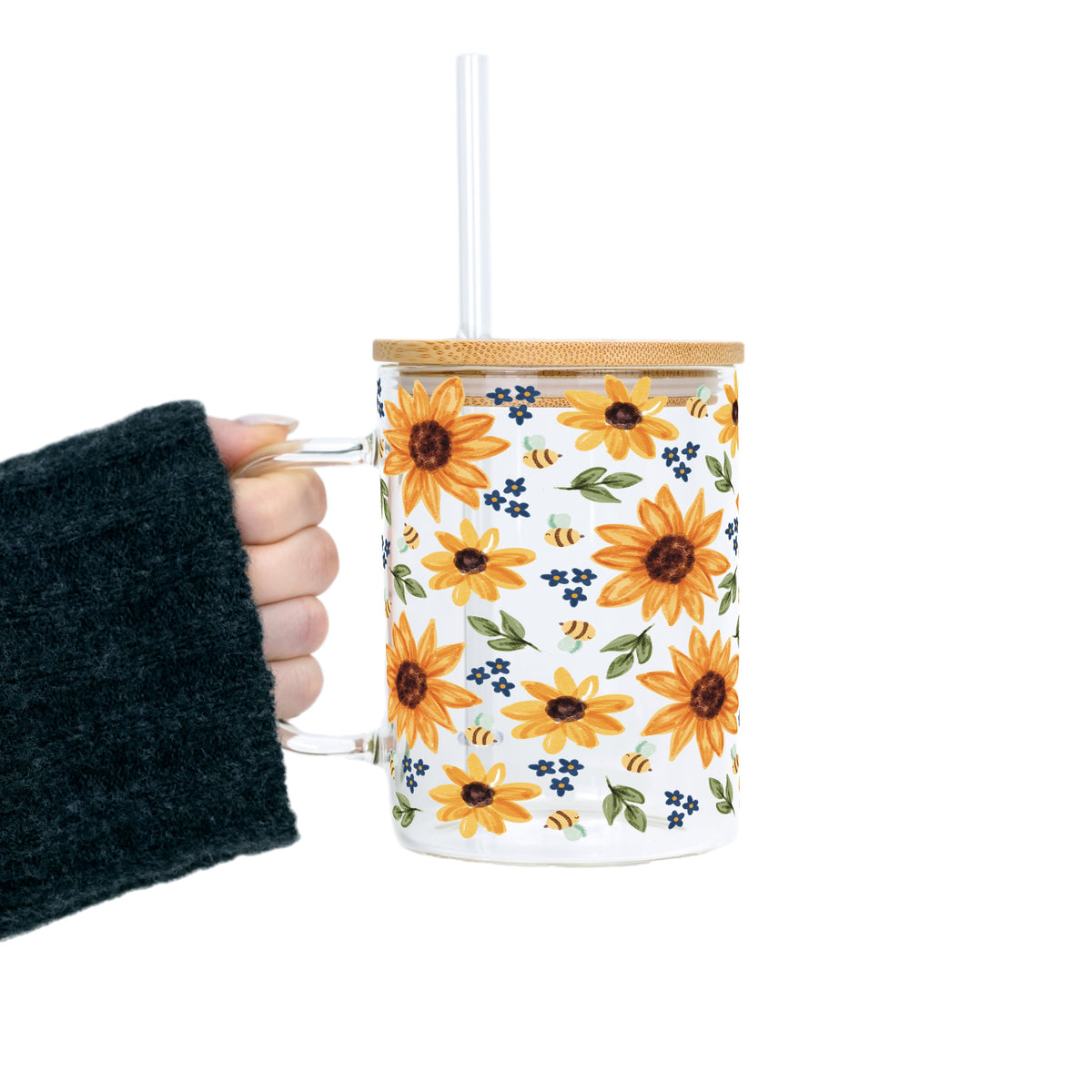 Sunflower With Bees Glass Cups
