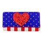 American USA Flag Heart Seed Beaded Clutch Crossbody Bag