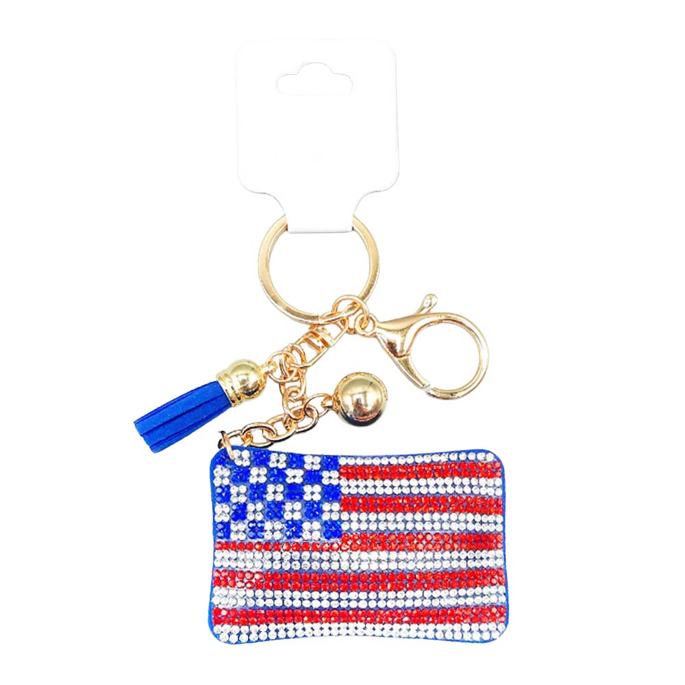 Bling American USA Flag Tassel Keychain
