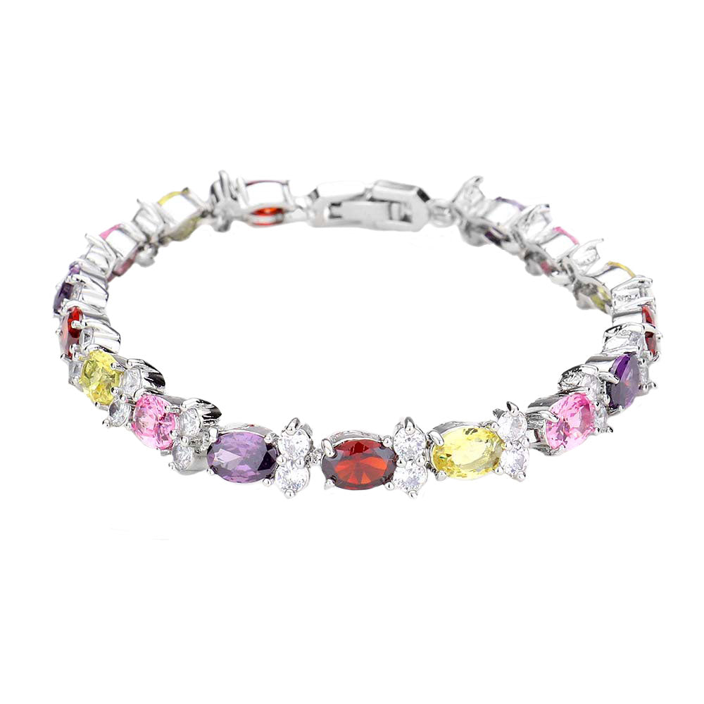 CZ Round Oval Cluster Evening Bracelet