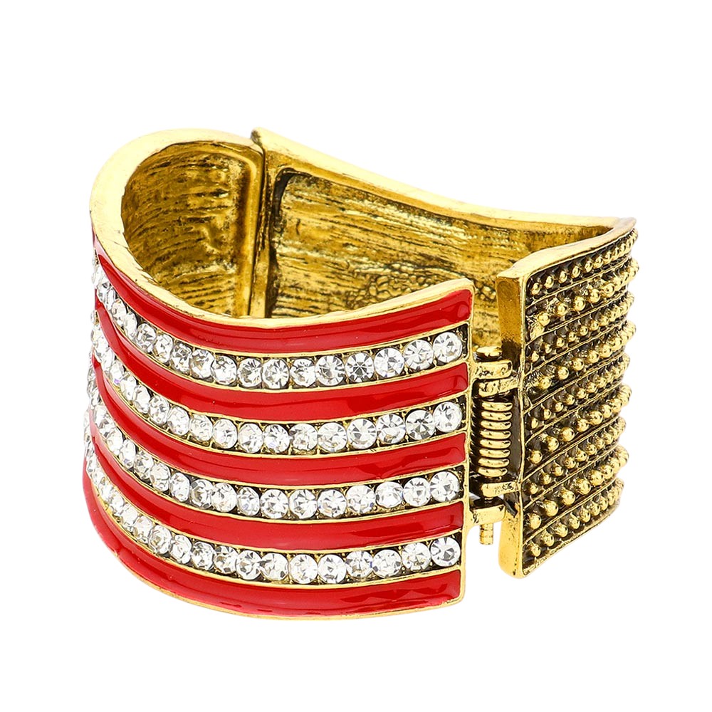 Women's Crystal Rhinestone American Flag Hinged Bracelet 4th of July