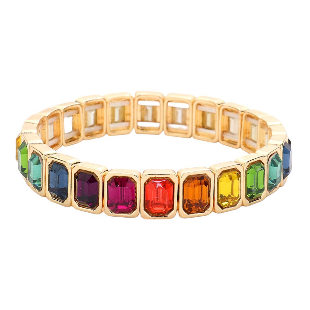 Women's Emerald Cut Stone Stretch Evening Bracelet 4th of July