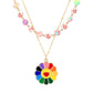 Enamel Smile Flower Patterned Beaded Double Layered Necklace