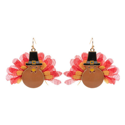 Enamel Thanksgiving Turkey Dangle Earrings
