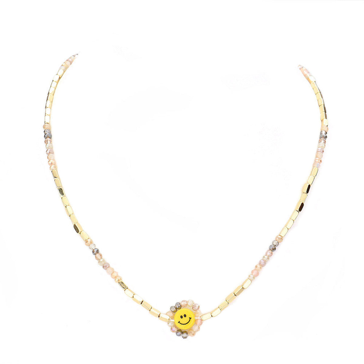 Faceted Bead Trimmed Smile Accented Necklace