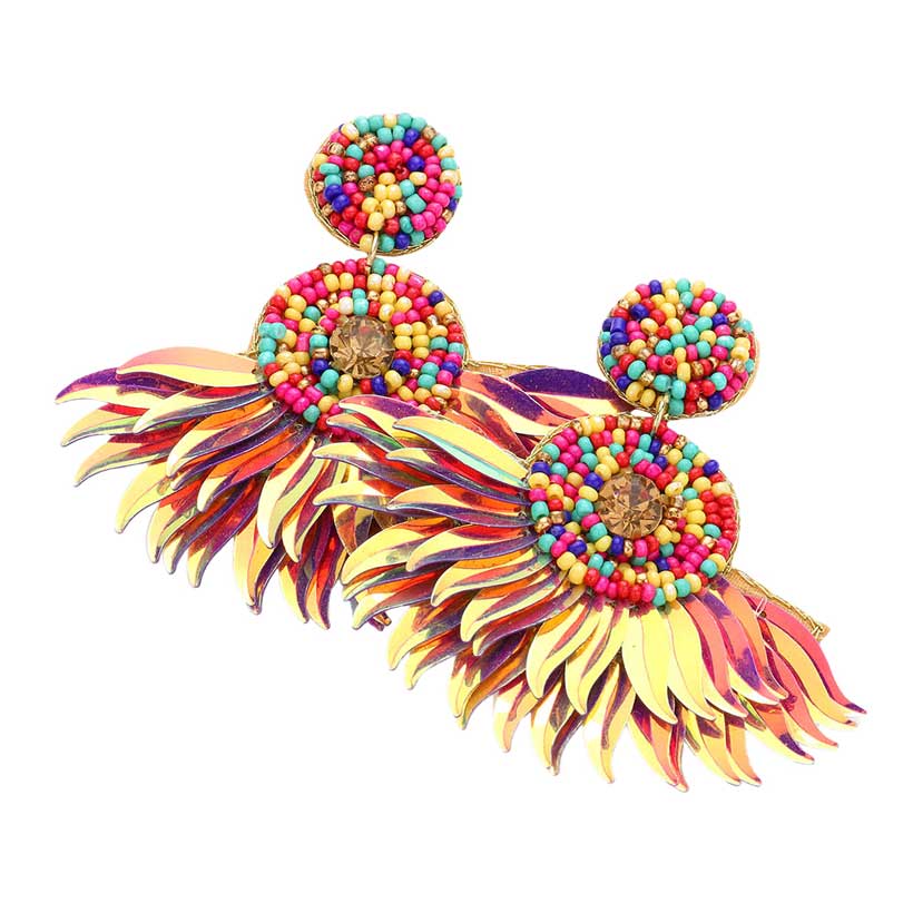 Felt Back Seed Beaded Boho Fringe Dangle Earrings