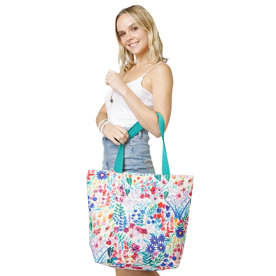 Flower Patterned Beach Tote Bag