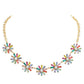 Glass Stone Embellished Flower Cluster Link Necklace