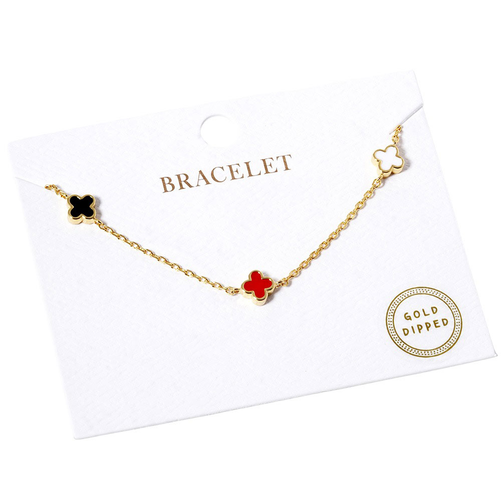 Gold Dipped Triple Quatrefoil Link Bracelet