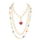 Heart Pendant Accented  Pearl Resin Beaded Triple Layered Necklace
