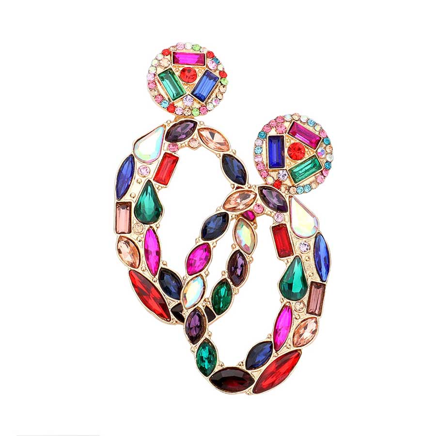 Marquise Round Rectangular Stone Cluster Evening Earrings